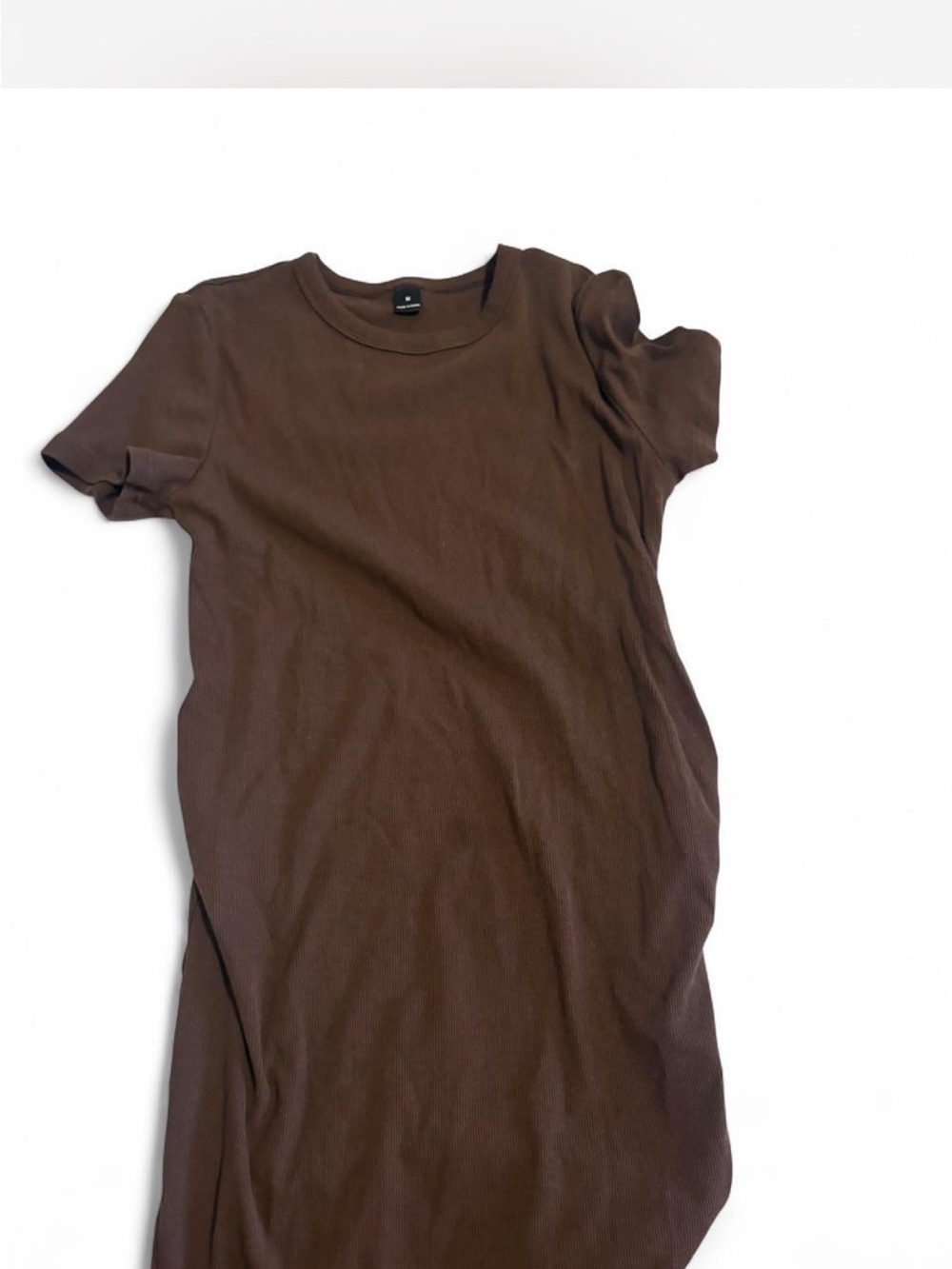SHEIN Brown Ribbed Short Sleeve Maternity Dress